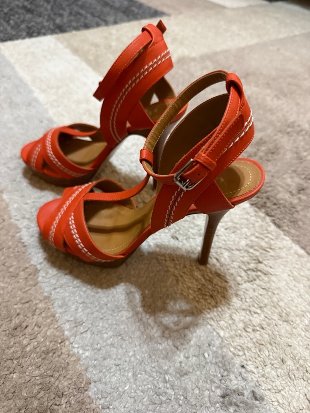 Polo by Ralph Lauren Orange Strappy Ankle-Wrap Heels- 36.5 - Picture 2 of 8